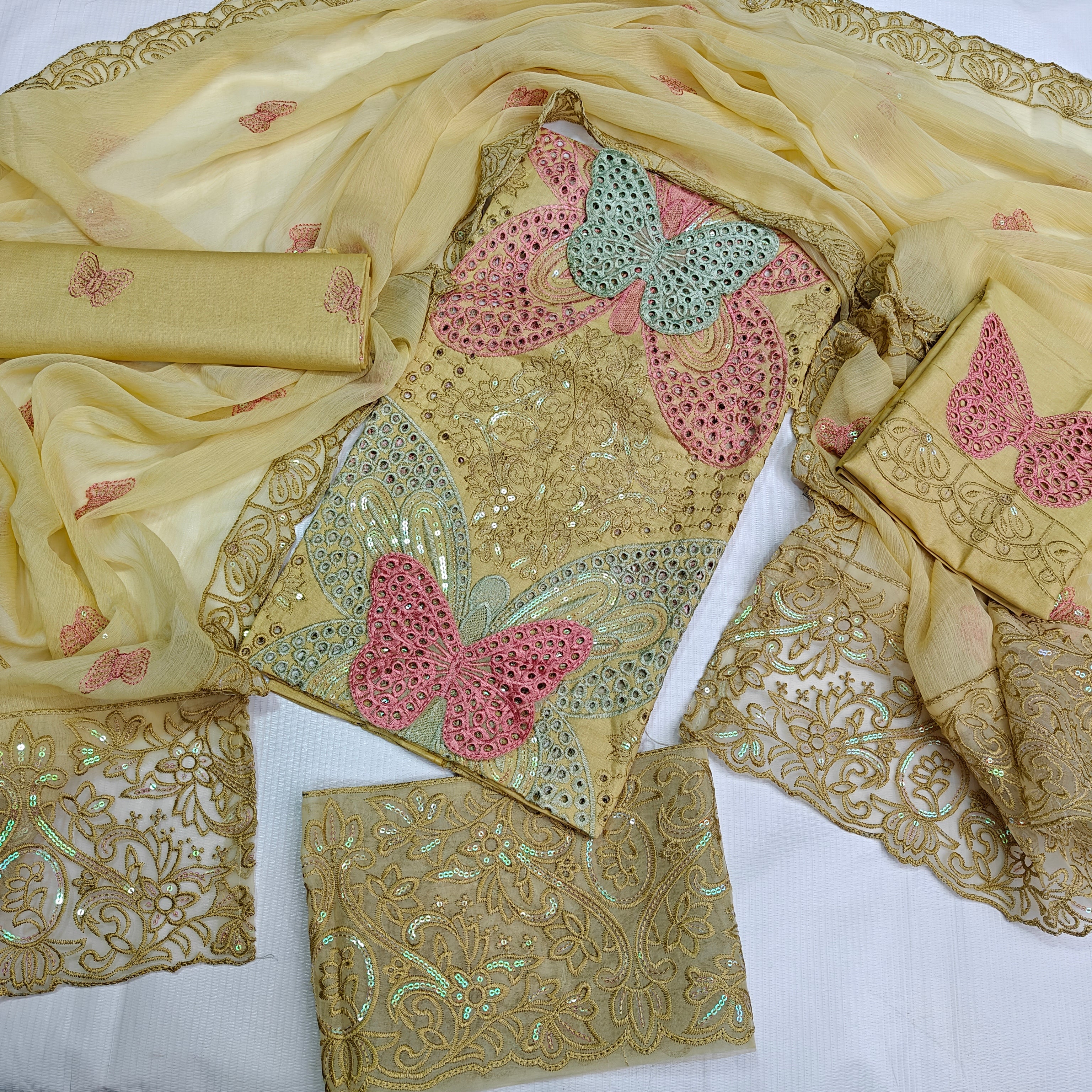 Butter Fly Heavy Embroidered Fancy 3PC Unstitched Memon Clothes